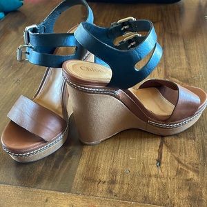 CLHOE Black Tan Leather Wedge Platform Sandal 6